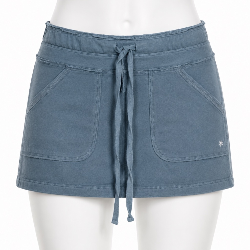 Y2K Cotton Micro-Mini, Slate Blue, Size S, Athleisure, Indie Sleaze, Beach